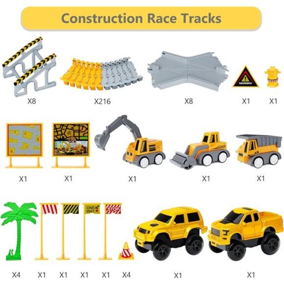 Kids Toys 253 PCS Construction Race Tracks Toy for 3 4 5 6 7 8 Year Old Boys - Picture 2 of 8
